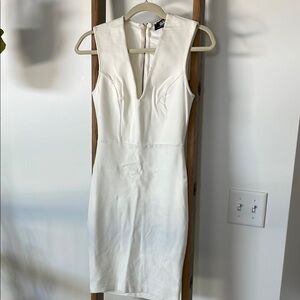 Lulu's White Plunge Neck Sleeveless Cocktail Mini Dress